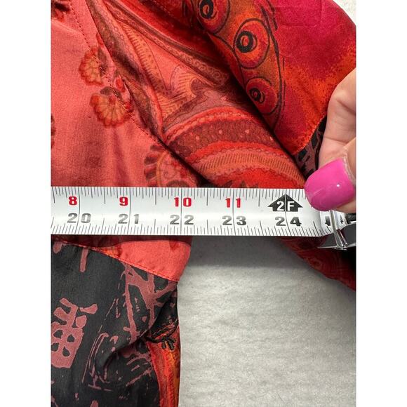 Chico's 100% Silk Long Sleeve Women Button Up Blouse Size XL (3) Patchwork Style - Picture 7 of 8